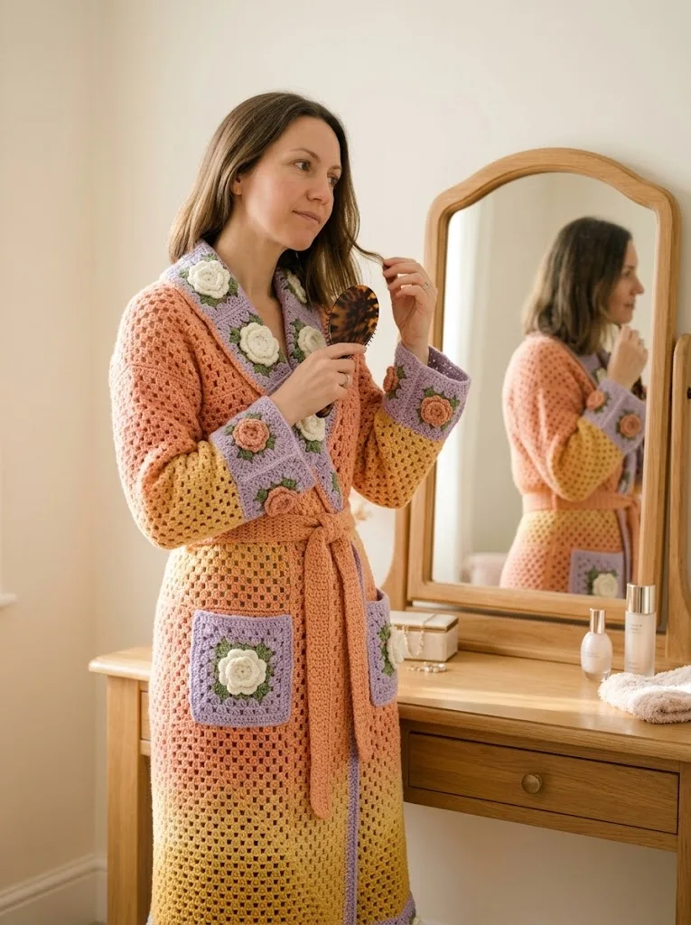 Sunset Ombre Floral Crochet Robe Free Pattern