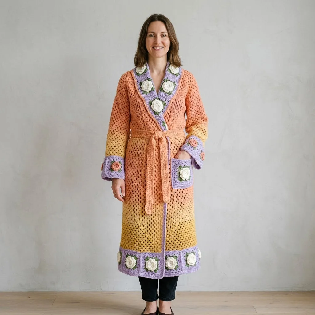 Sunset Ombre Floral Crochet Robe Free Pattern
