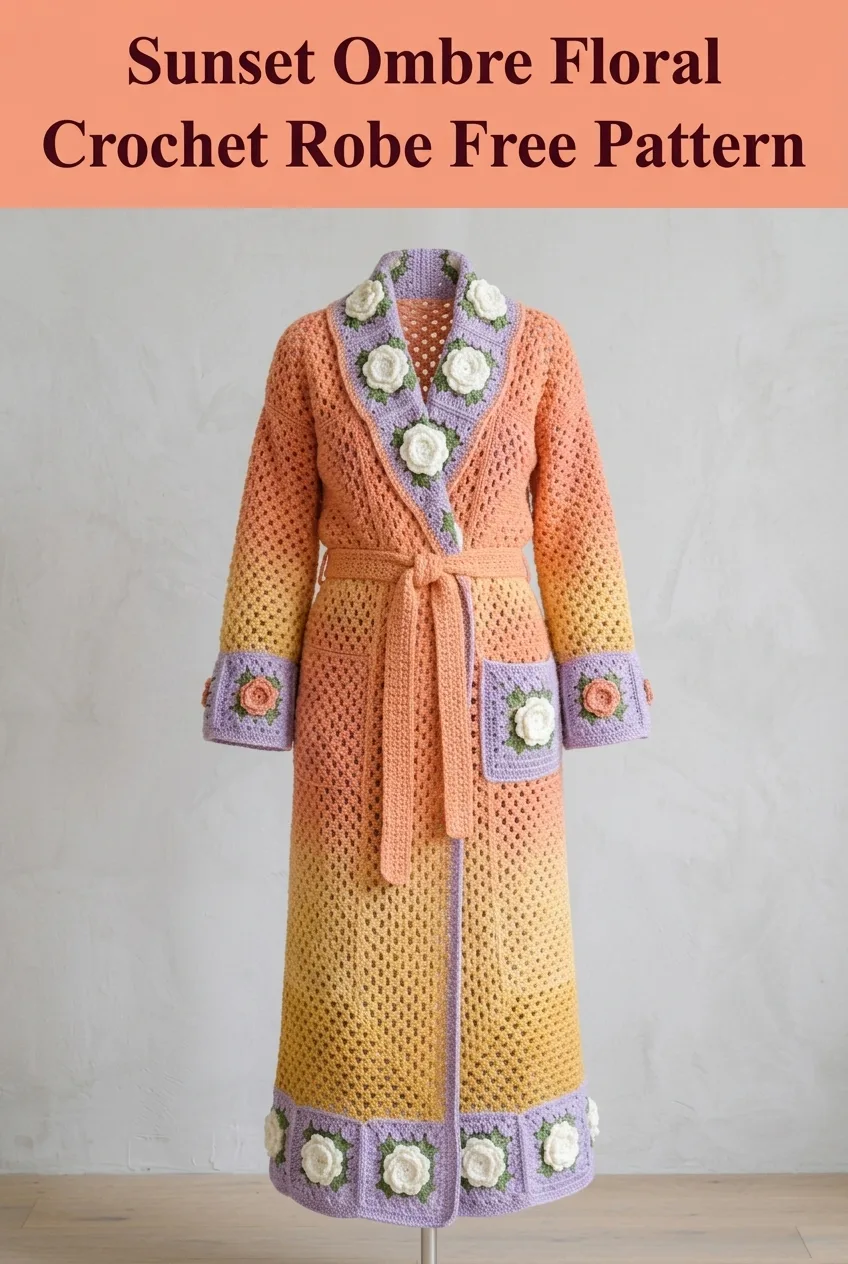 Sunset Ombre Floral Crochet Robe Free Pattern