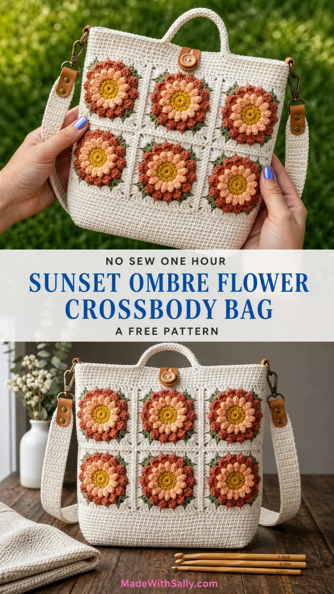 Sunset Ombre Flower Crossbody Bag Free Crochet Pattern