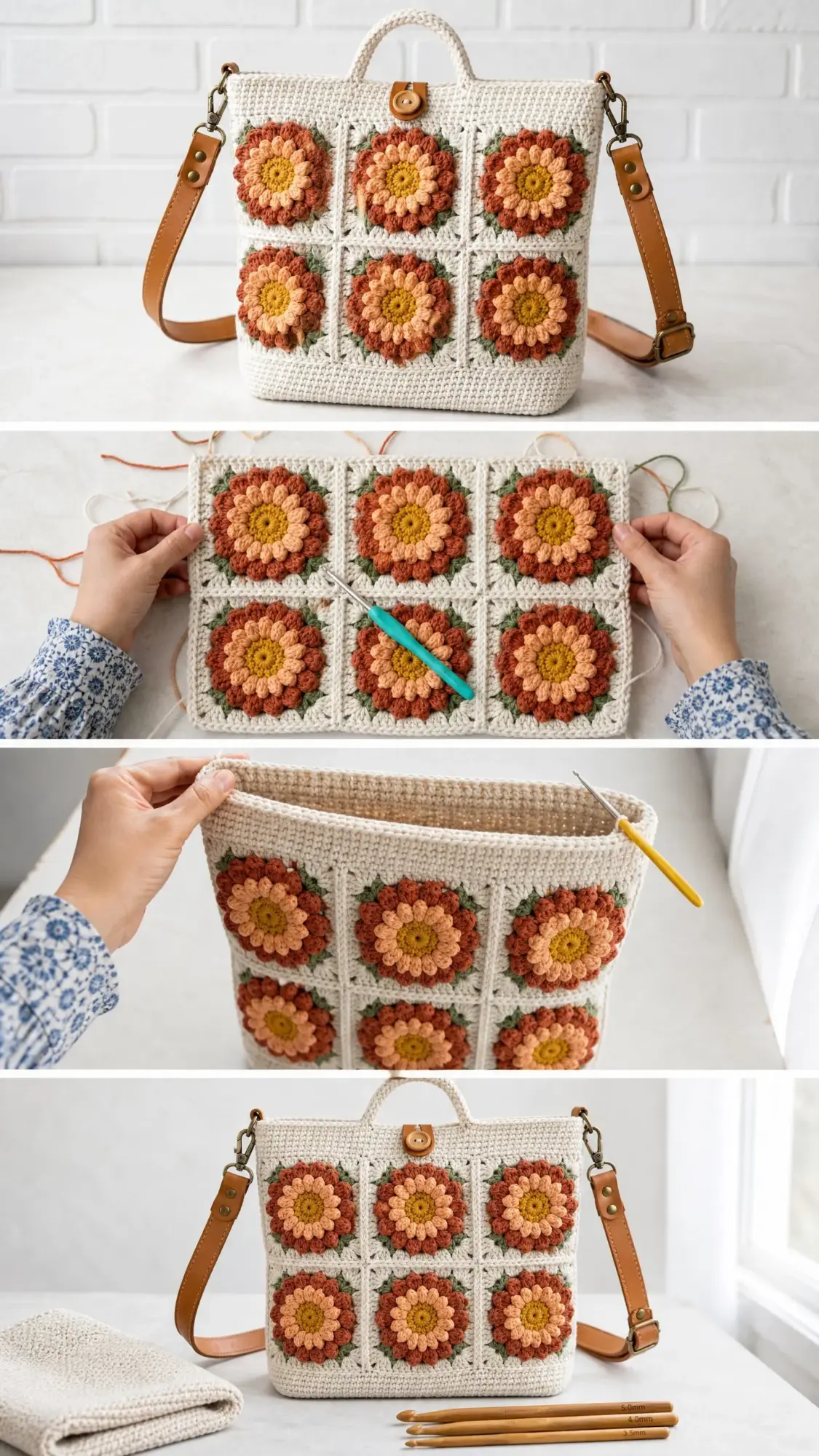 Sunset Ombre Flower Crossbody Bag Free Crochet Pattern
