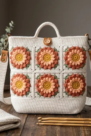 Sunset Ombre Flower Crossbody Bag Free Crochet Pattern