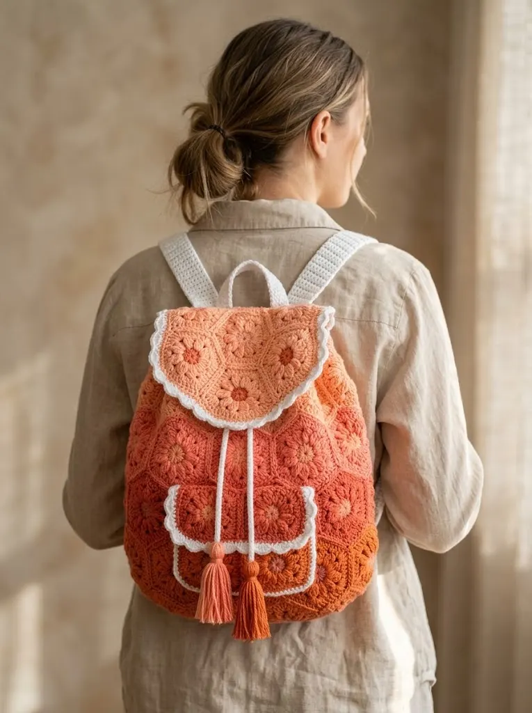Sunset Ombre Gradient Granny Backpack Crochet Pattern