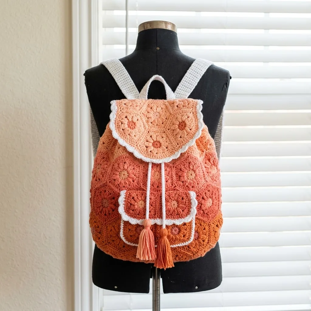 Sunset Ombre Gradient Granny Backpack Crochet Pattern