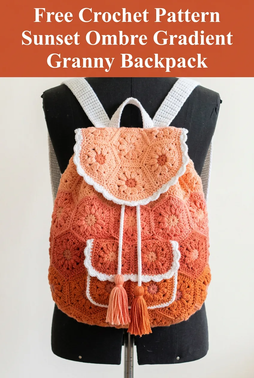Sunset Ombre Gradient Granny Backpack Crochet Pattern