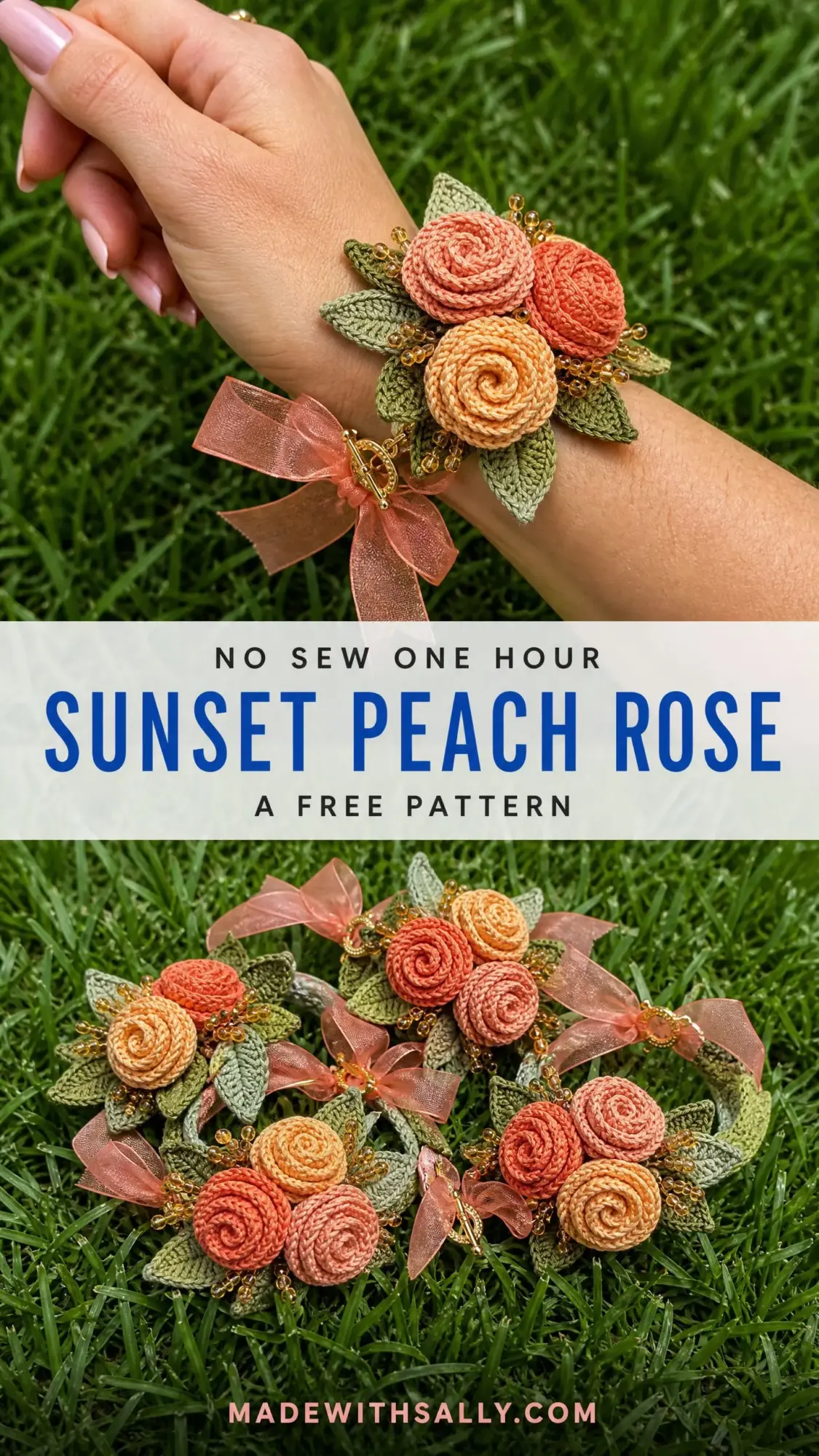 Sunset Peach Rose Bracelet Free Crochet Pattern
