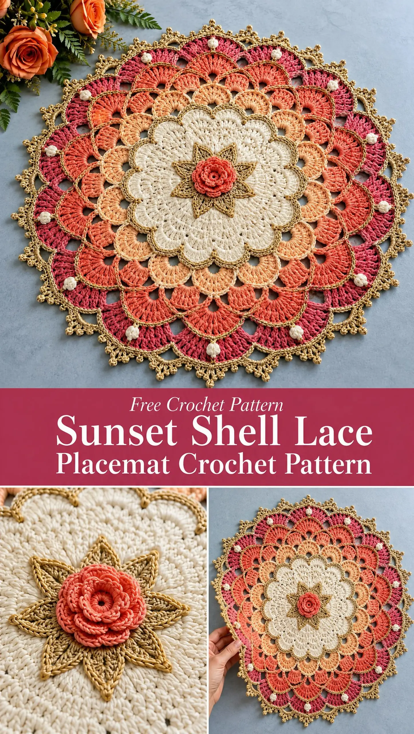 Sunset Shell Lace Placemat Crochet Pattern