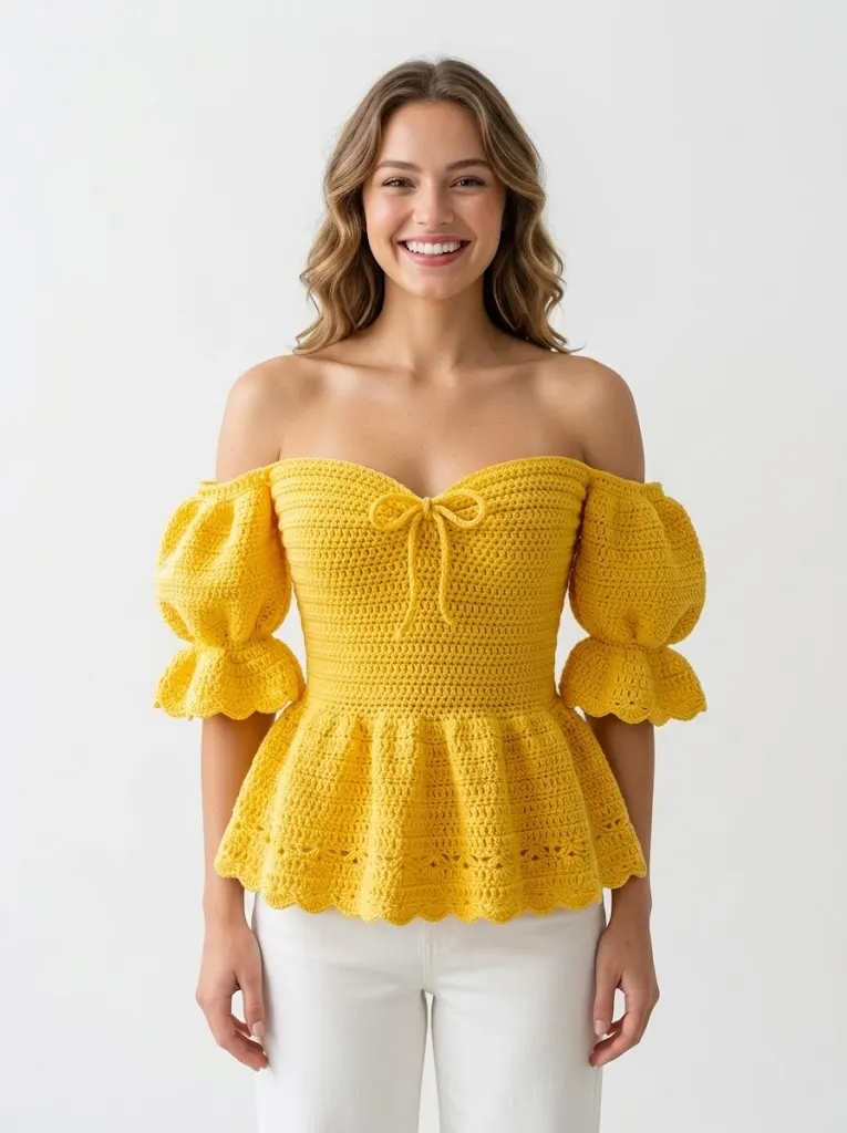 Sunshine Yellow Cheerful Peplum Crochet Top Pattern