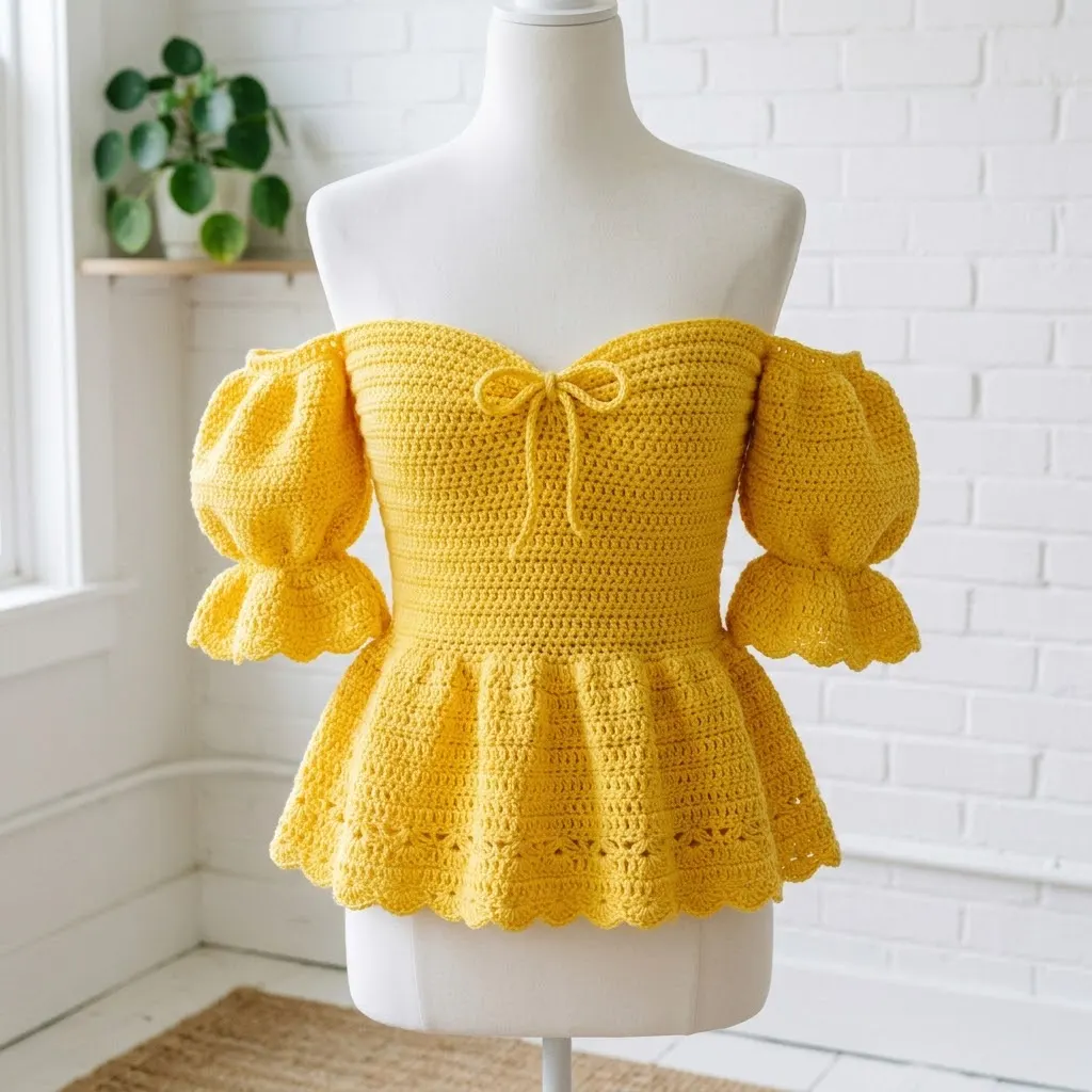 Sunshine Yellow Cheerful Peplum Crochet Top Pattern