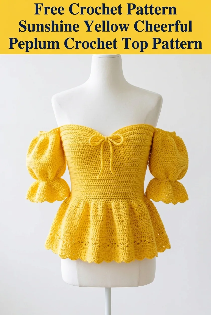 Sunshine Yellow Cheerful Peplum Crochet Top Pattern