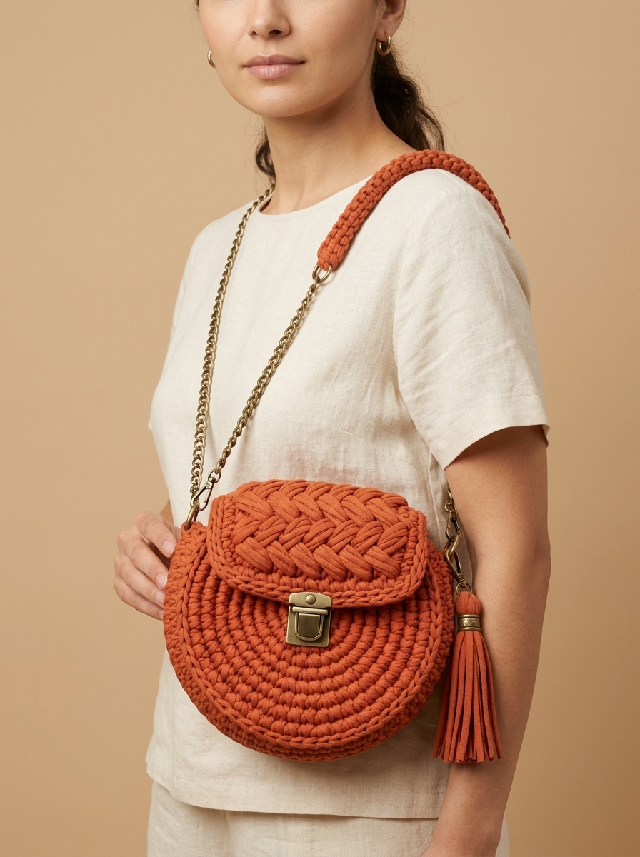 Terracotta Boho Circle Bag Free Crochet Pattern