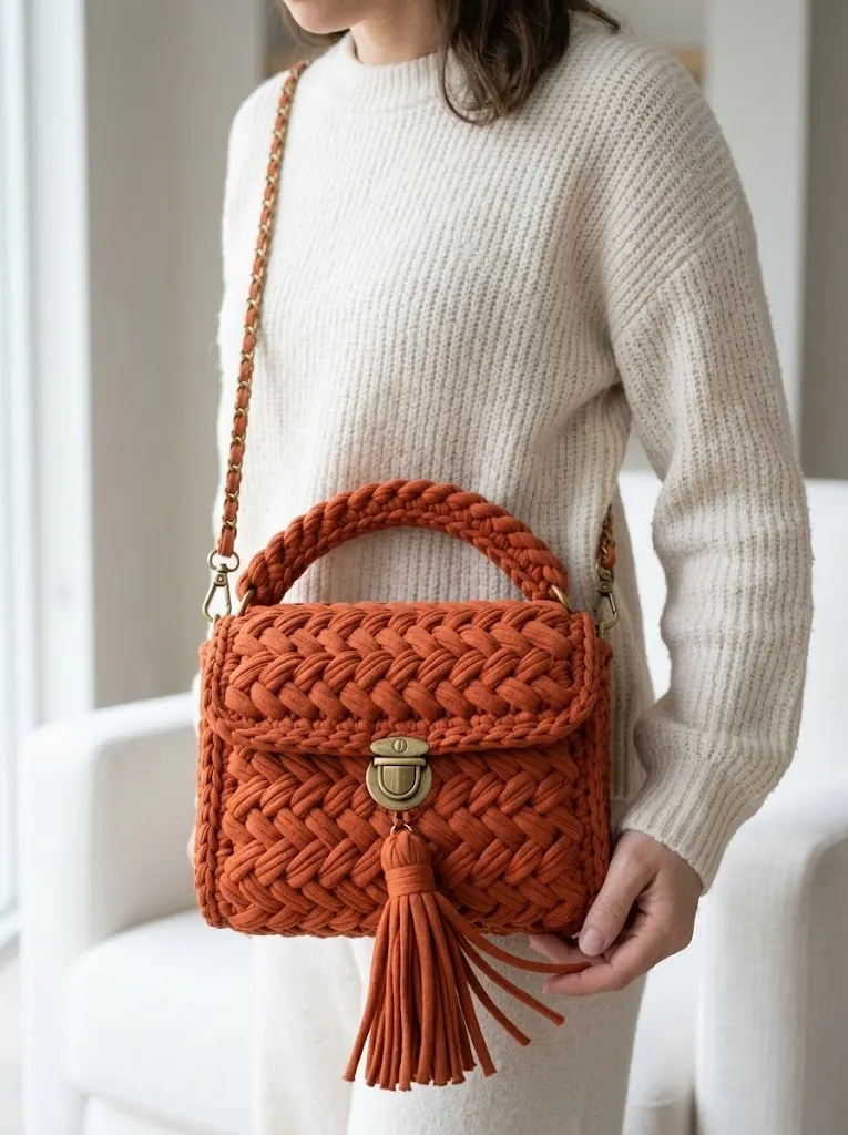 Terracotta Braided Crossbody on Chair Free Pattern