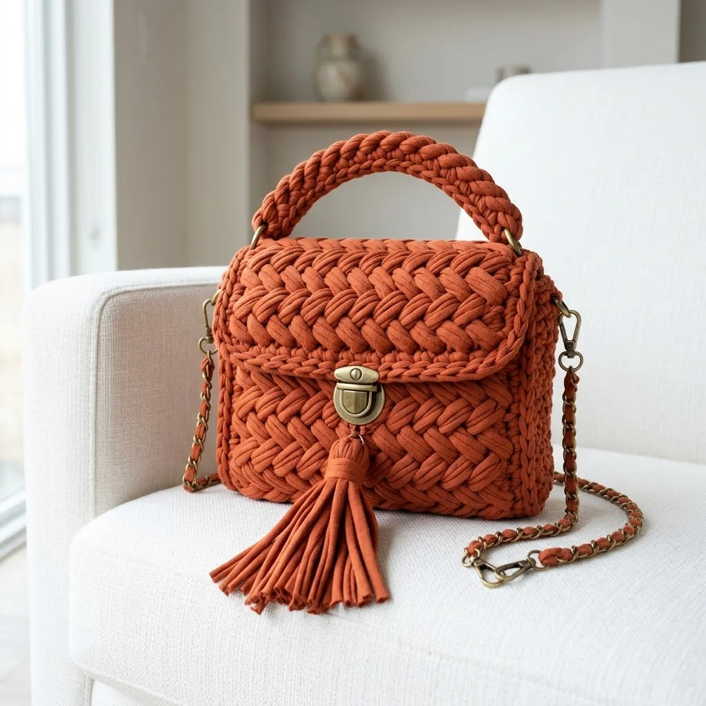 Terracotta Braided Crossbody on Chair Free Pattern