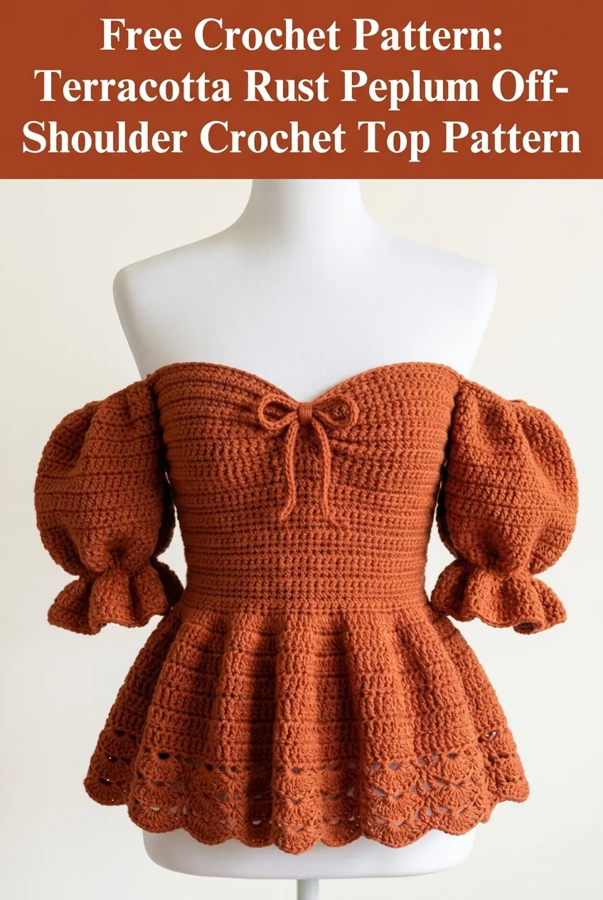 Terracotta Rust Peplum Off-Shoulder Crochet Top Pattern