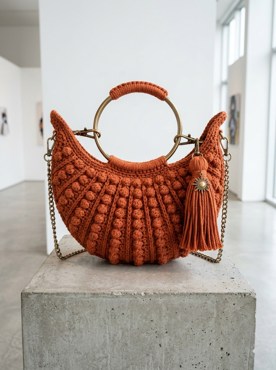 Terracotta Sunset Moon Bag with Bronze Hardware Free Crochet Pattern