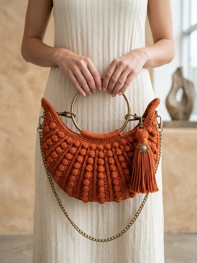 Terracotta Sunset Moon Bag with Bronze Hardware Free Crochet Pattern