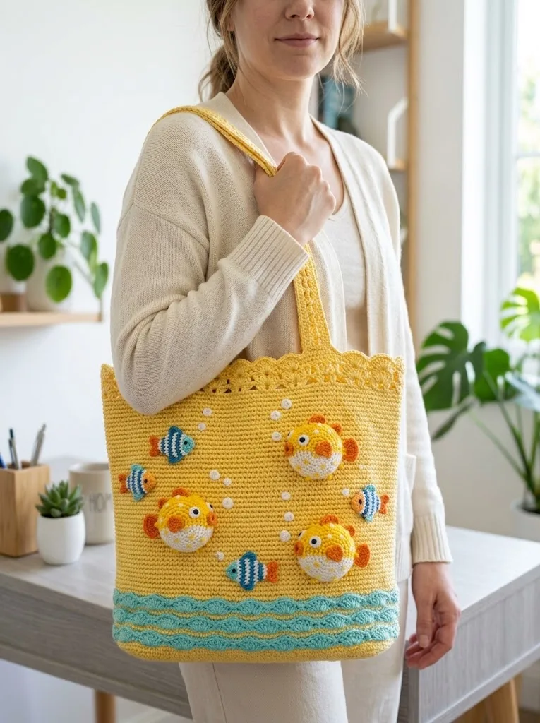 Tropical Puffer Fish Crochet Tote Free Pattern