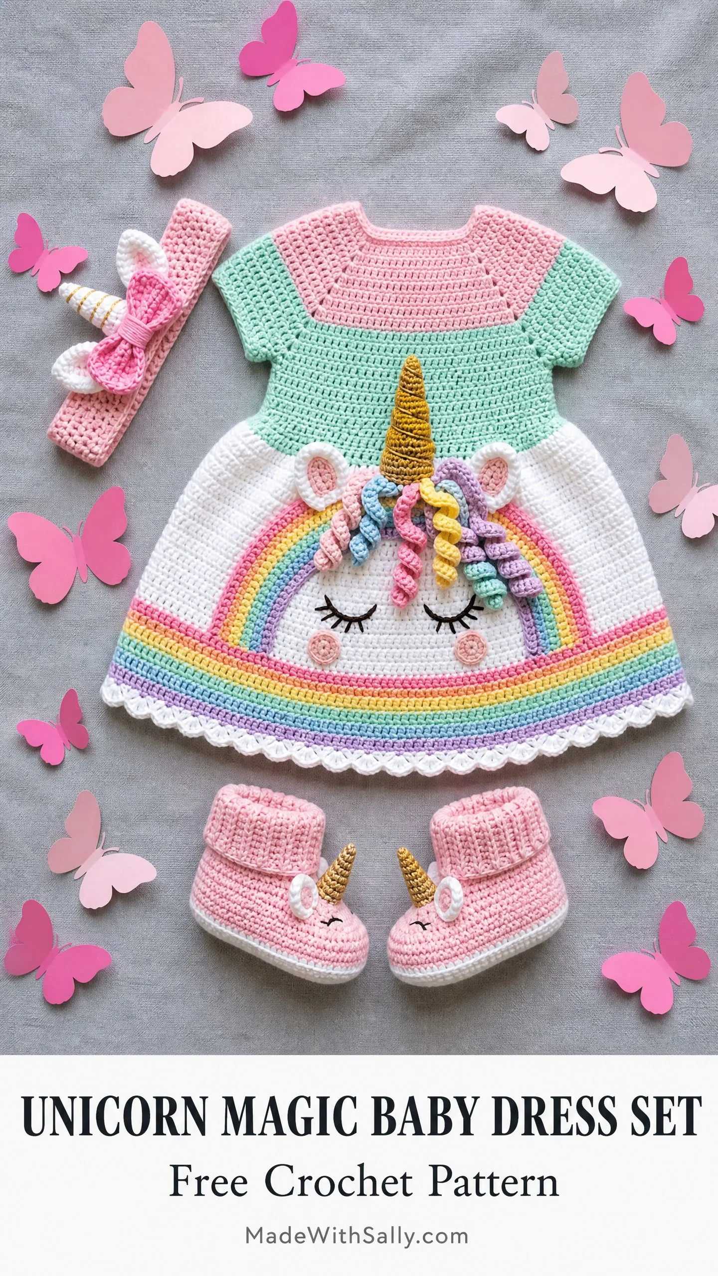 Unicorn Magic Baby Dress Set Free Crochet Pattern
