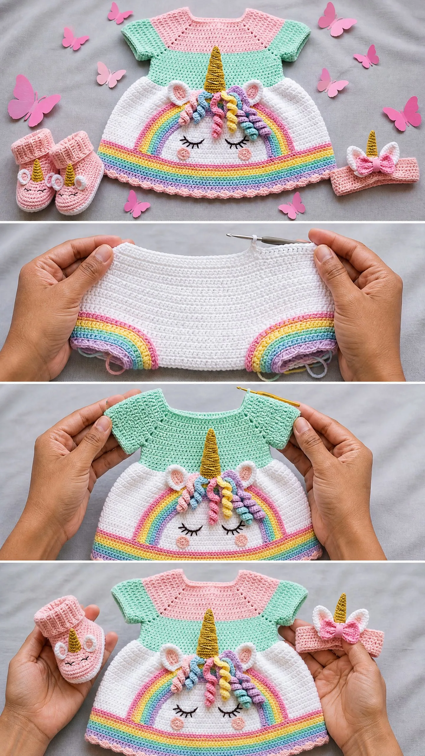 Unicorn Magic Baby Dress Set Free Crochet Pattern