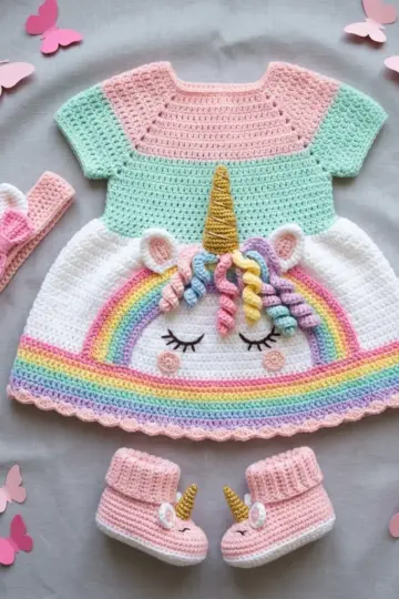 Unicorn Magic Baby Dress Set Free Crochet Pattern