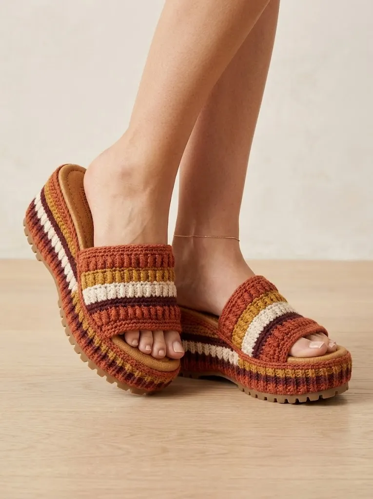 Warm Terracotta Rust Crochet Platform Wedge Sandals Pattern