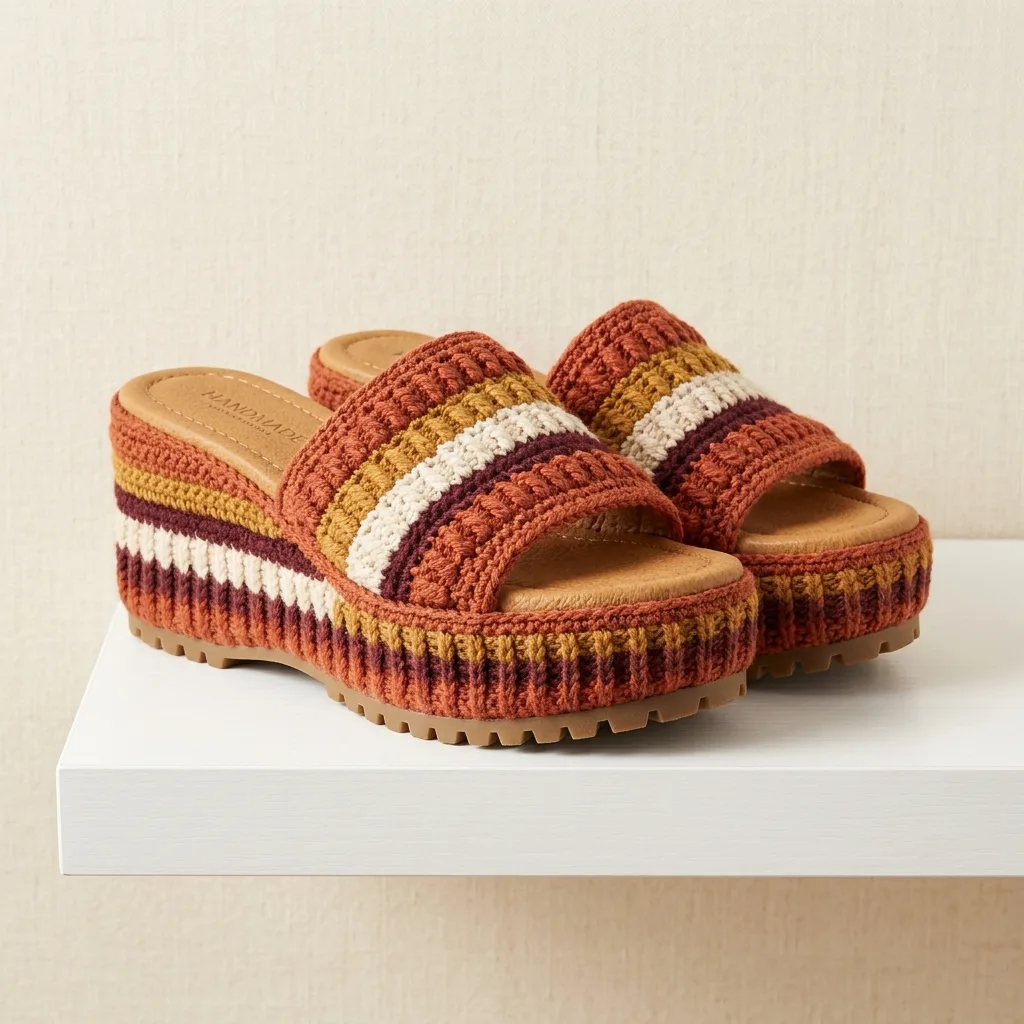 Warm Terracotta Rust Crochet Platform Wedge Sandals Pattern