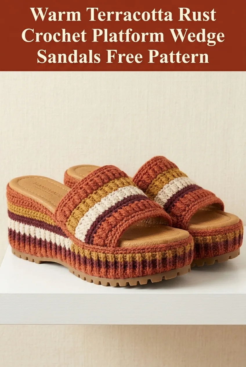 Warm Terracotta Rust Crochet Platform Wedge Sandals Pattern