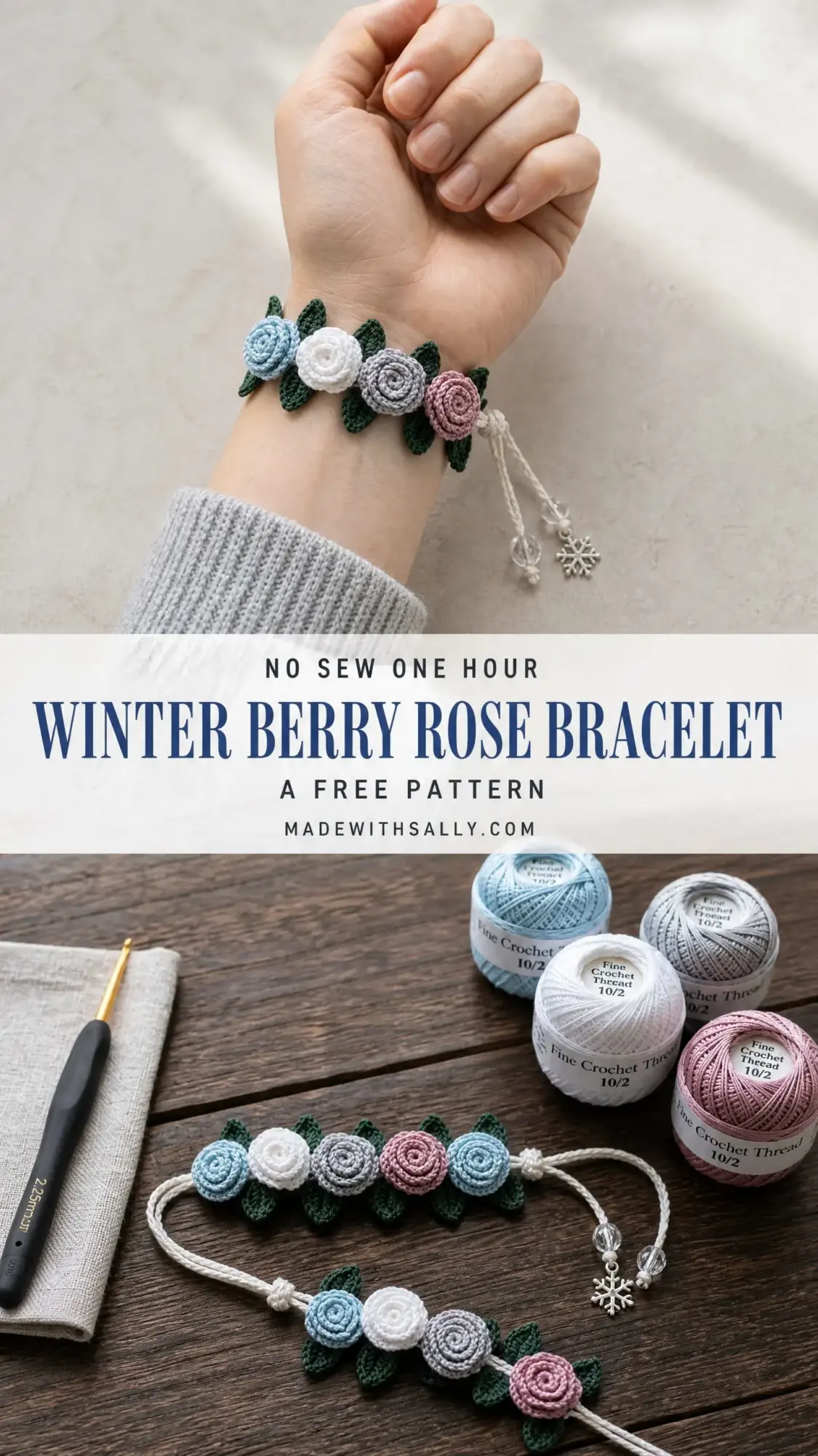 Winter Berry Rose Bracelet Free Crochet Pattern