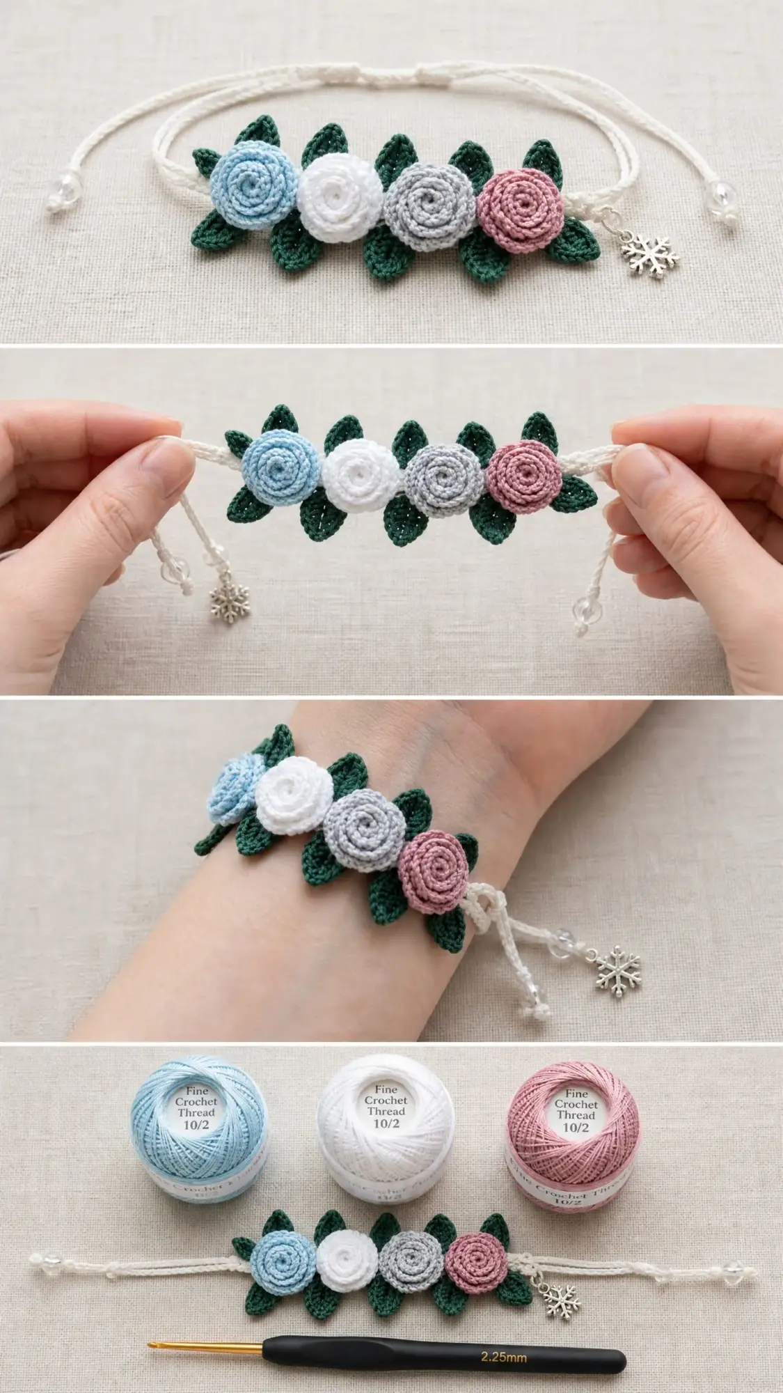 Winter Berry Rose Bracelet Free Crochet Pattern