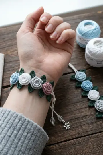 Winter Berry Rose Bracelet Free Crochet Pattern