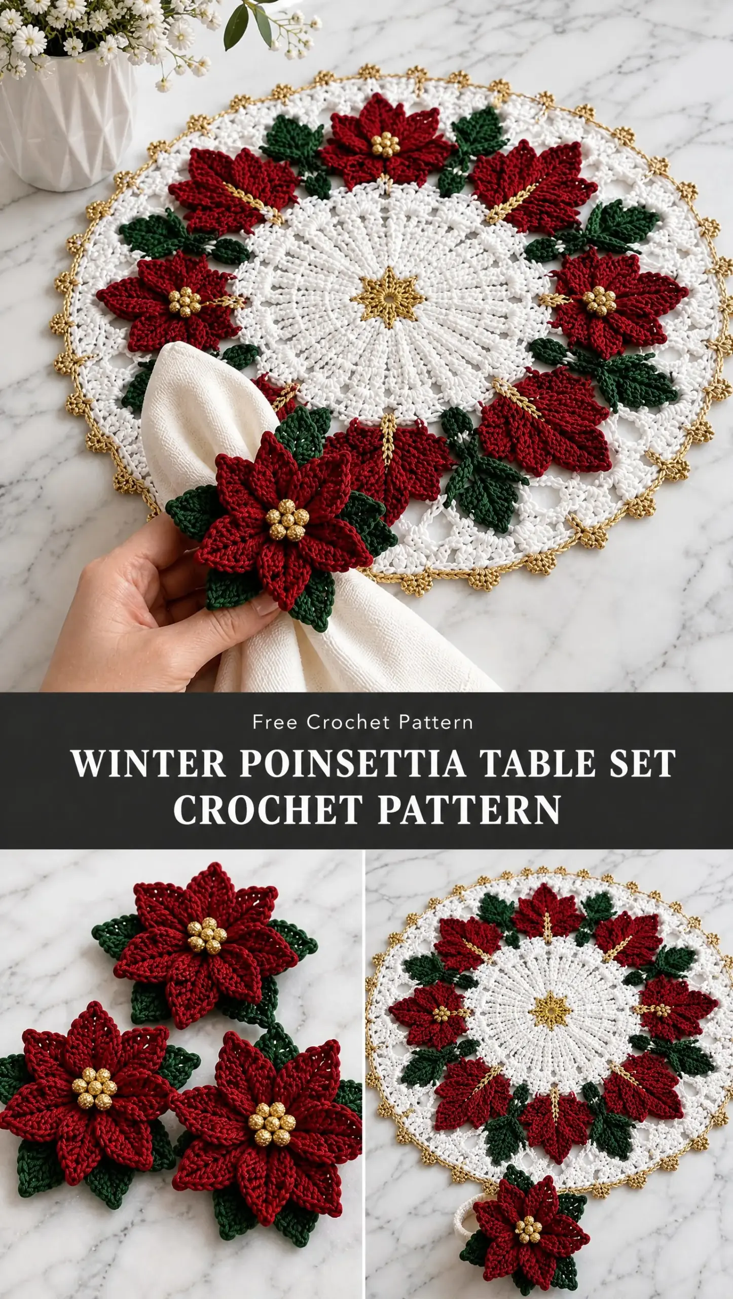 Winter Poinsettia Table Set Crochet Pattern