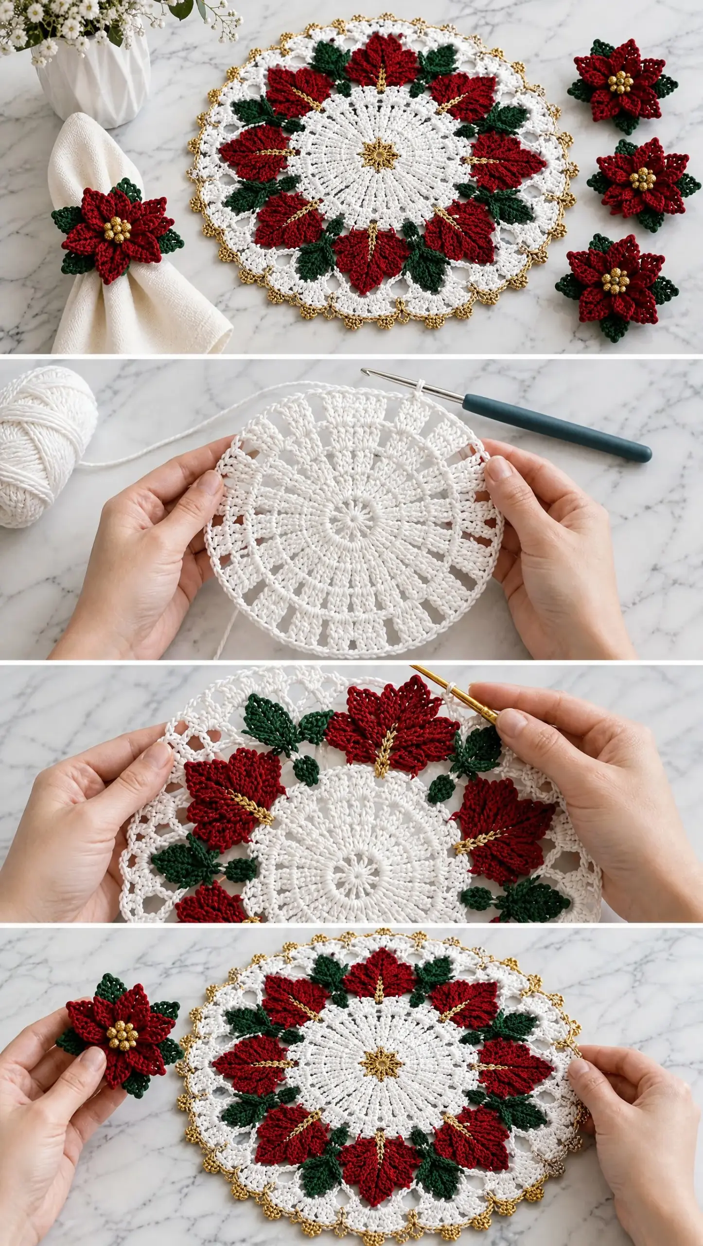 Winter Poinsettia Table Set Crochet Pattern