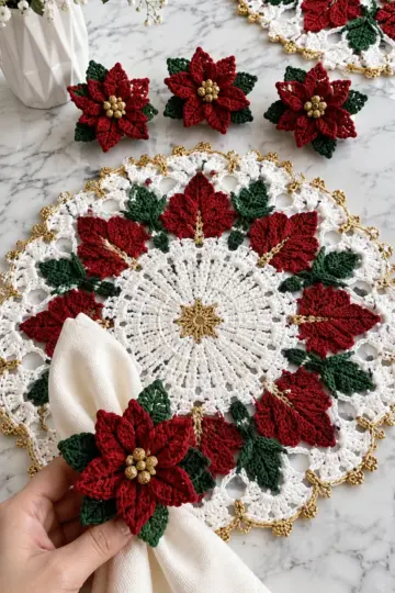 Winter Poinsettia Table Set Crochet Pattern