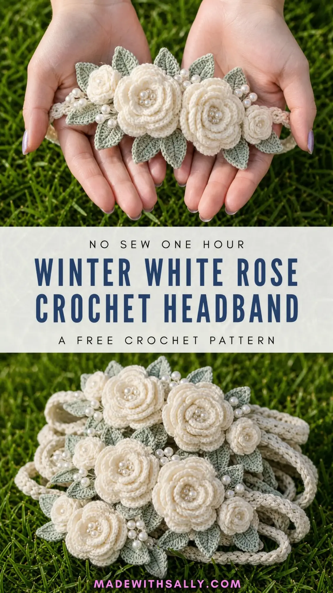Winter White Rose Crochet Headband Free Crochet Pattern