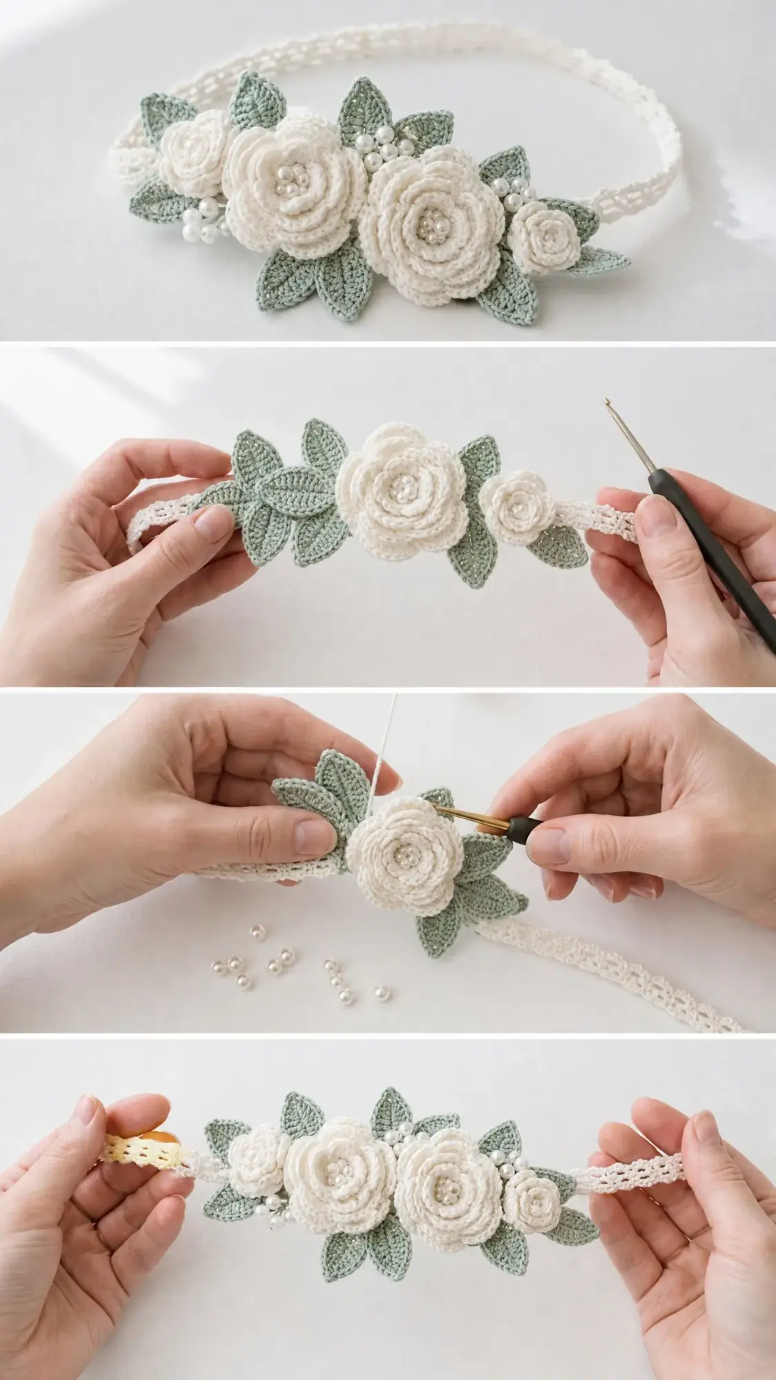 Winter White Rose Crochet Headband Free Crochet Pattern