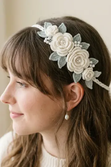 Winter White Rose Crochet Headband Free Crochet Pattern