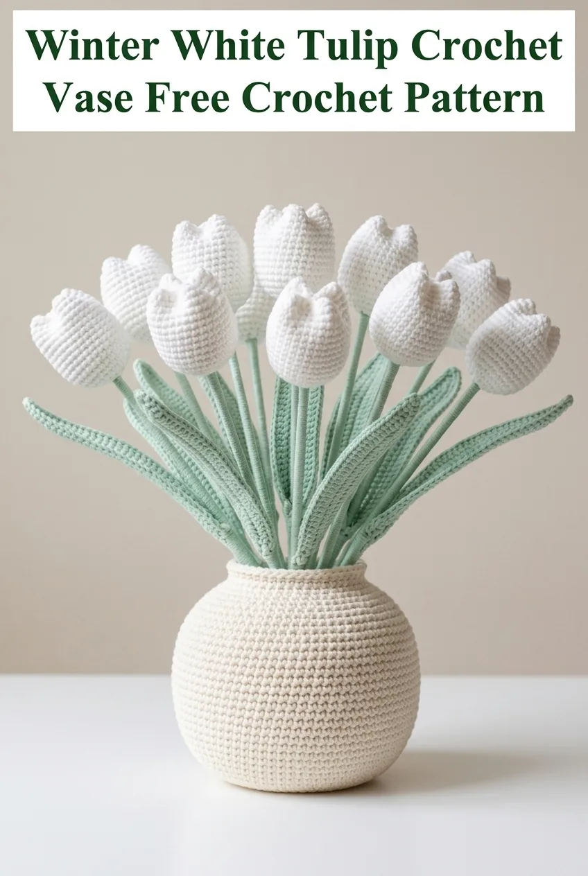 Winter White Tulip Crochet Vase Free Crochet Pattern